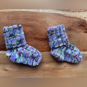 Last chance! 
Hand knit Baby Socks—that will actually stay on your baby’s feet!
